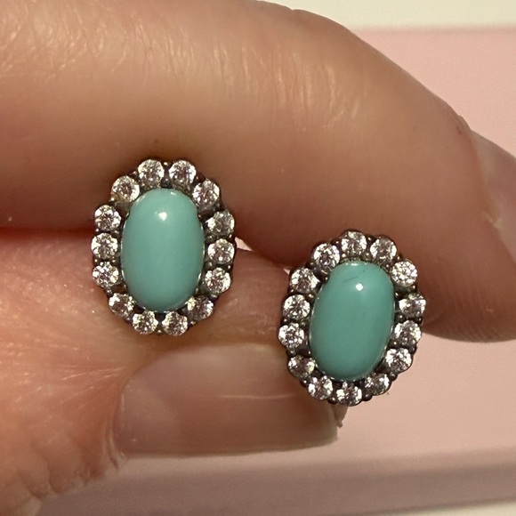 Diamonique Silver Earrings with Turquoise Accents - Picture 2 of 2